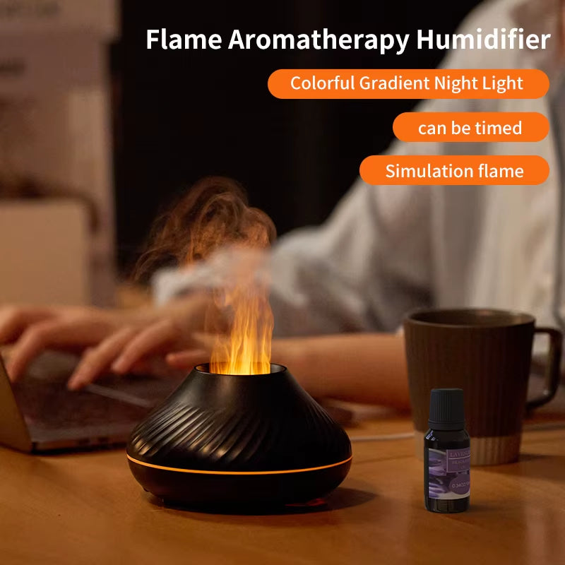 Portable Cool Mist Usb Led Room H2O Fire Flame Air Humidifier Aroma Essential Oil Diffuser Air Mini Humidifier