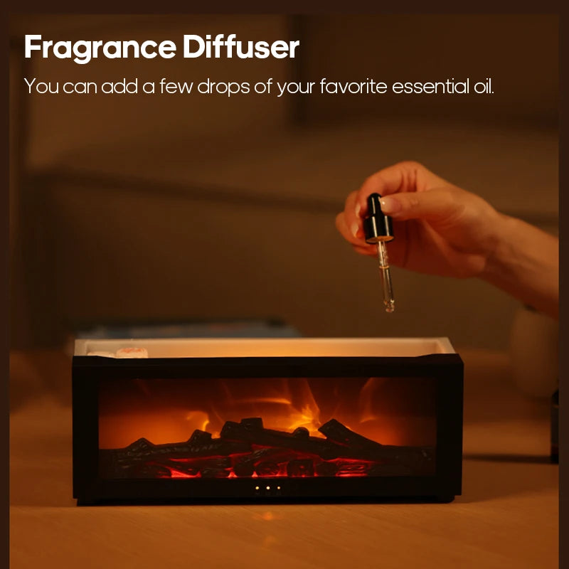 Simulated Fireplace Aroma Diffuser with Remote, Flame Effect, and Auto-Off