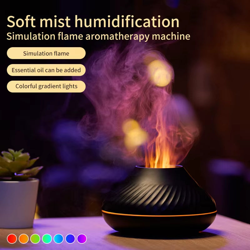 Portable Cool Mist Usb Led Room H2O Fire Flame Air Humidifier Aroma Essential Oil Diffuser Air Mini Humidifier